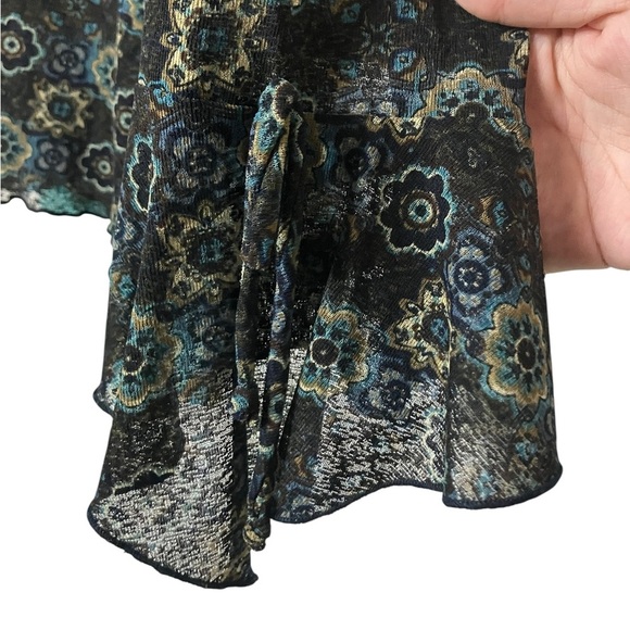 Y2K Mesh Bell Sleeve Top S Dark Floral Print Hippie Fairy Grunge Boho - Picture 2 of 4